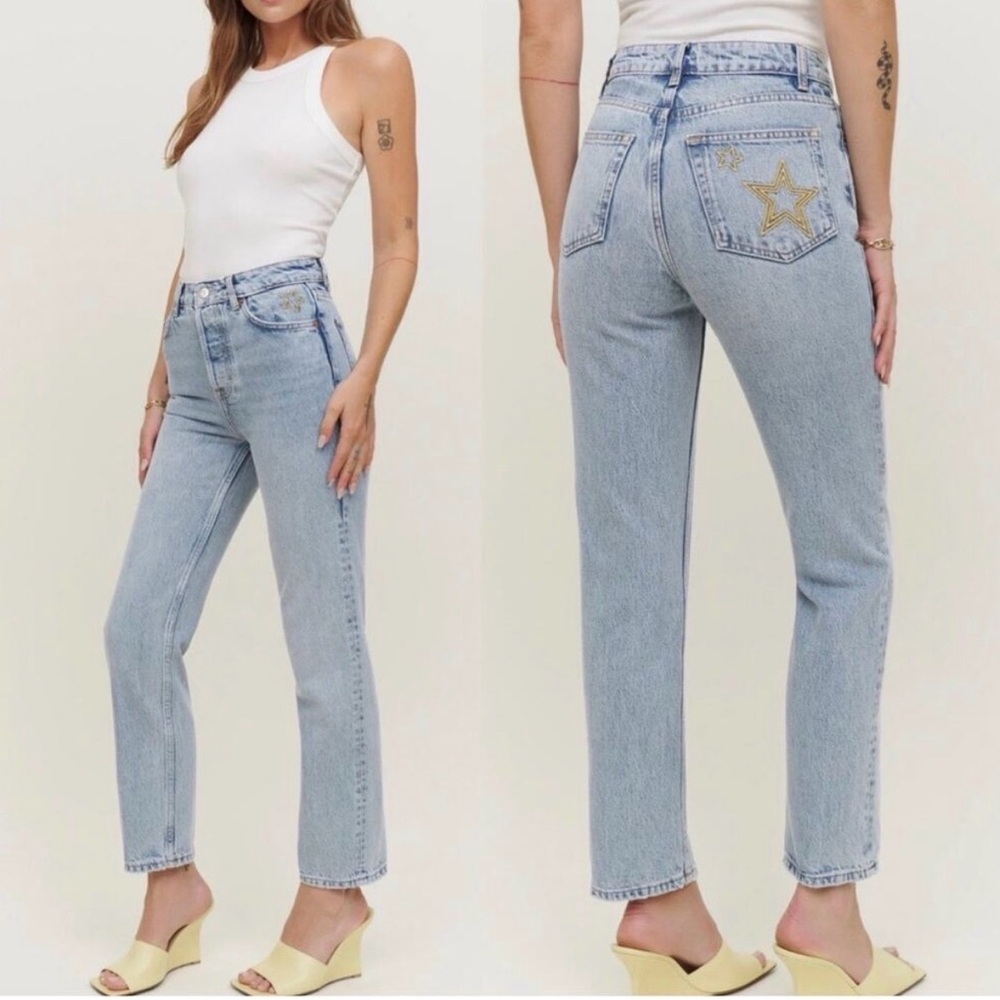 Reformation limited edition Cynthia Star High Rise embroidered star jean